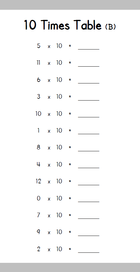 10 times table book inside page