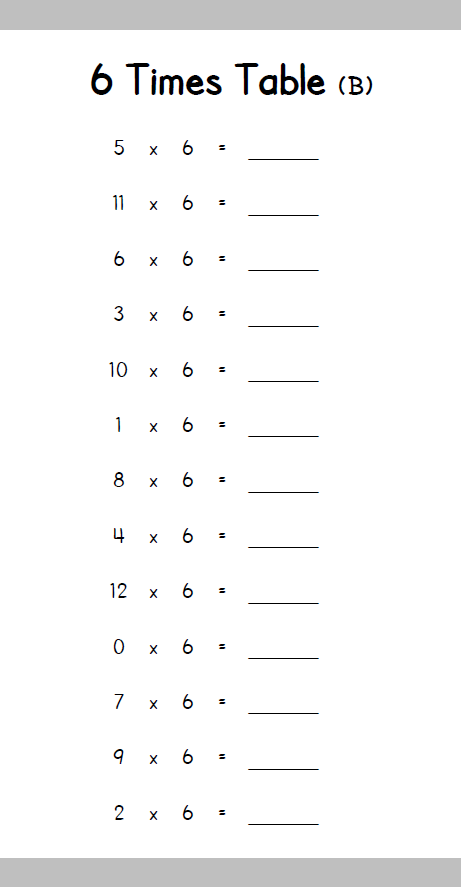 6 times table book inside page