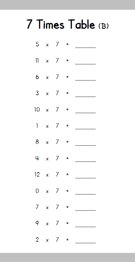 7 times table book inside page