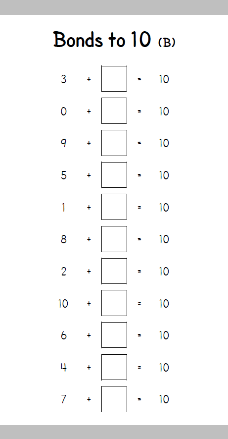 Number bonds to 10 book inside page