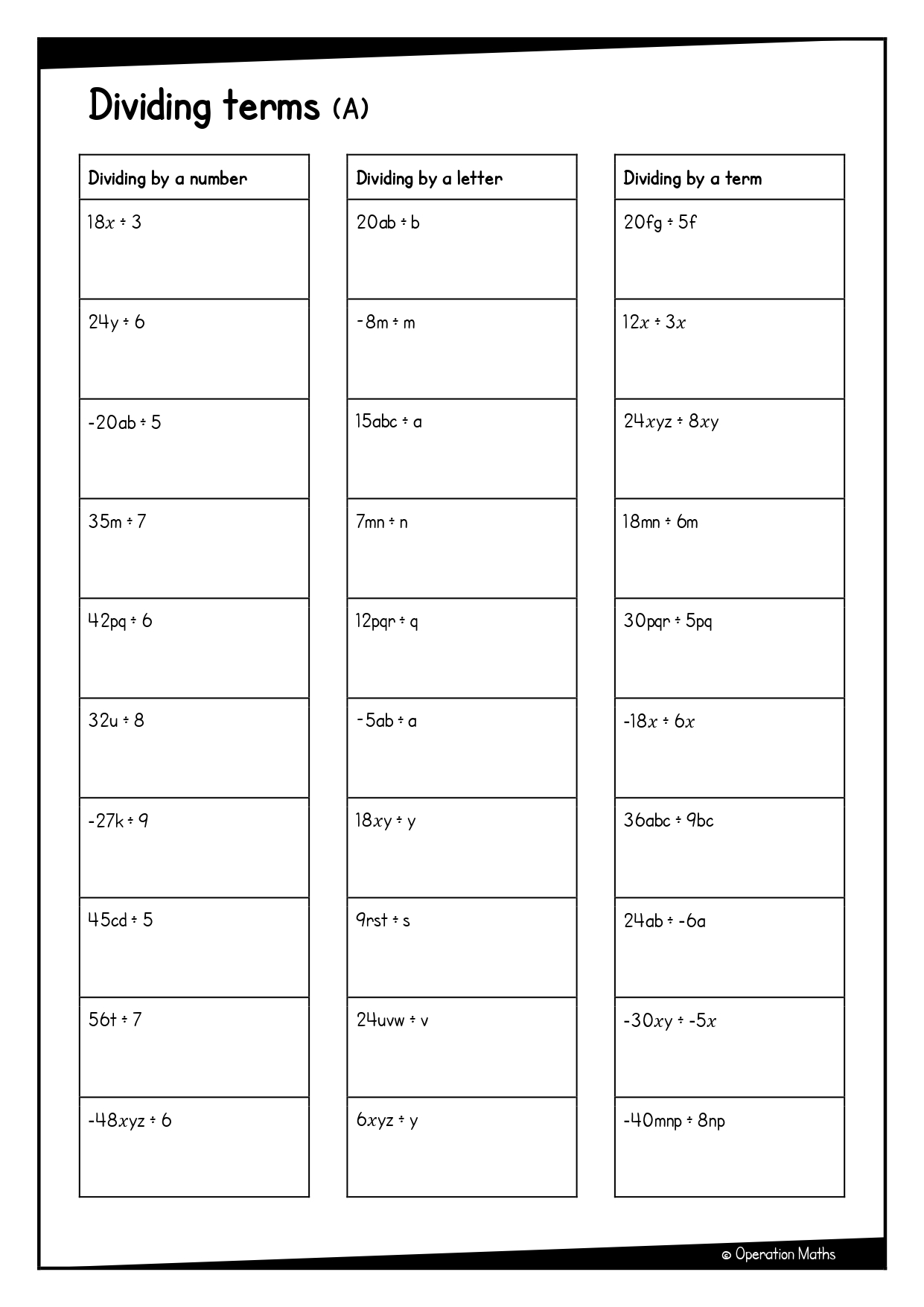 Dividing terms