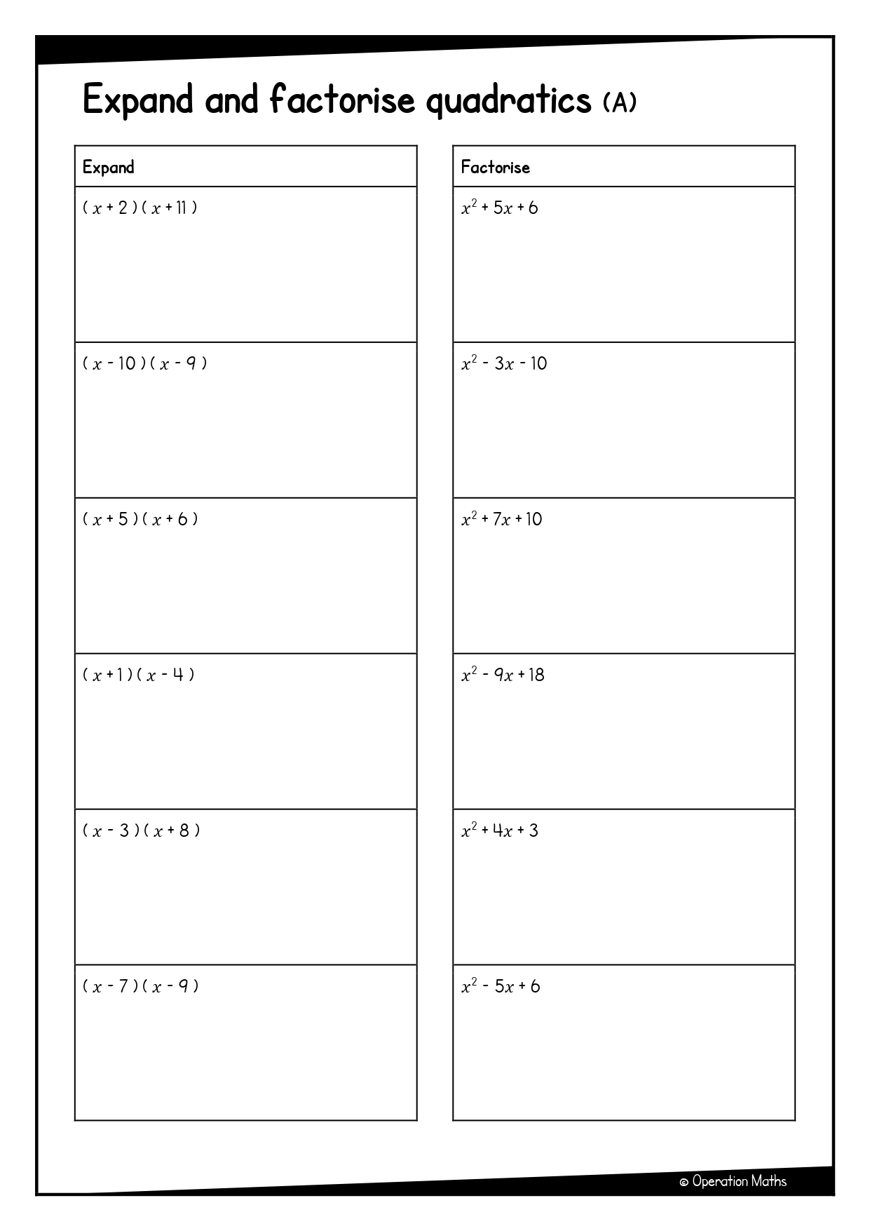 Expand and factorise quadratics