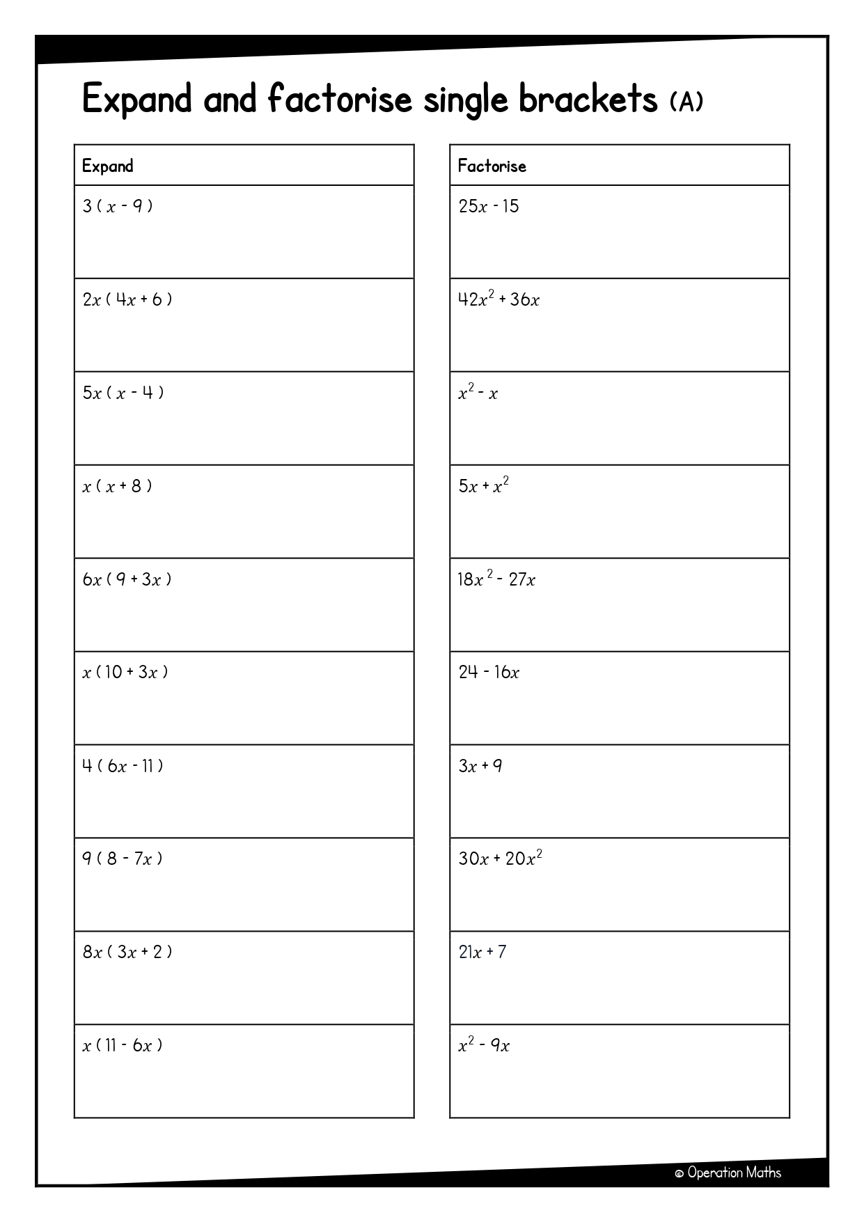 Expand and factorise single brackets