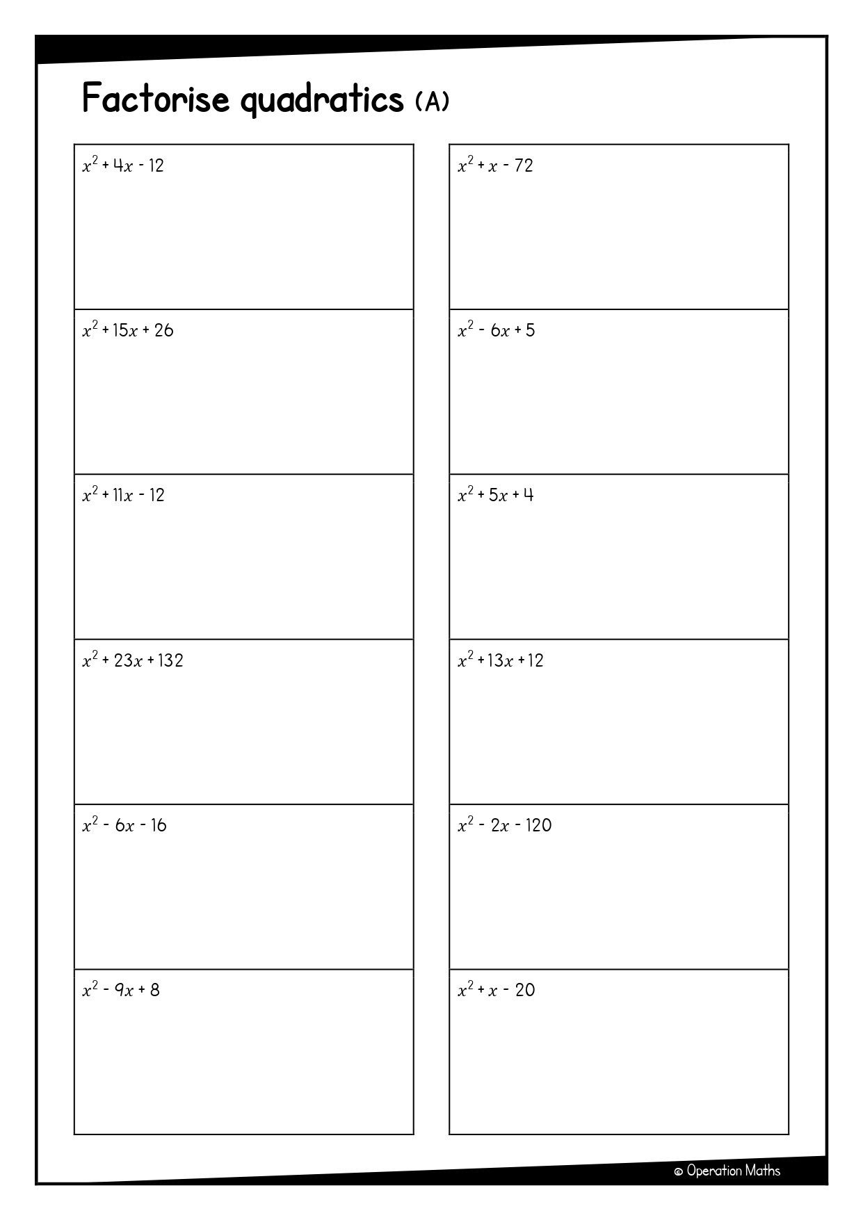 Factorise quadratics