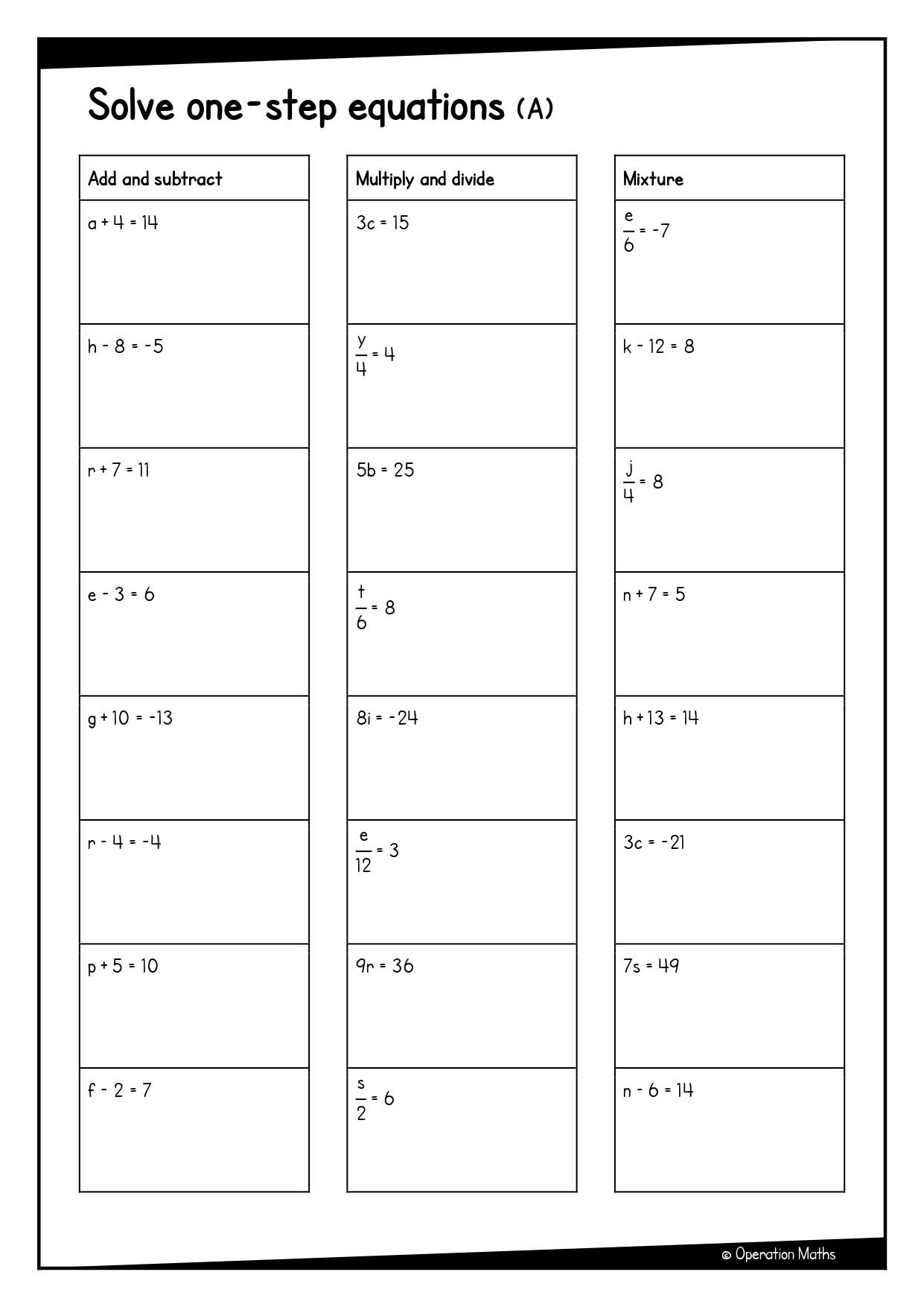 Solve one-step equations