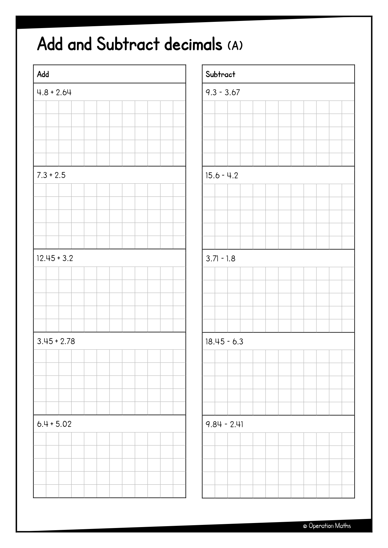 Add and Subtract decimals