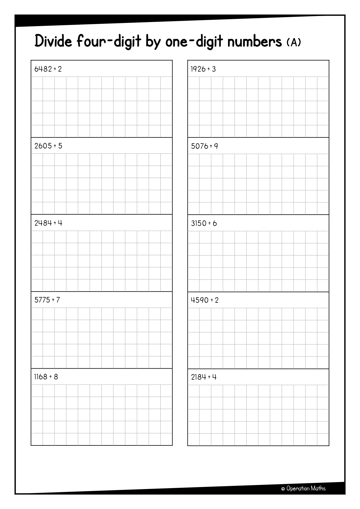 Divide four-digit by one-digit numbers