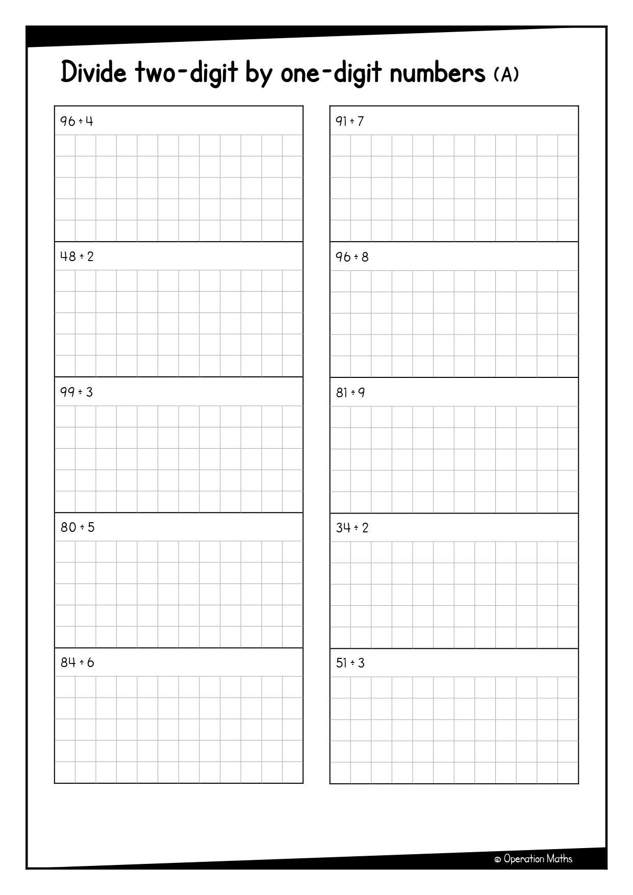 Divide two-digit by one-digit numbers