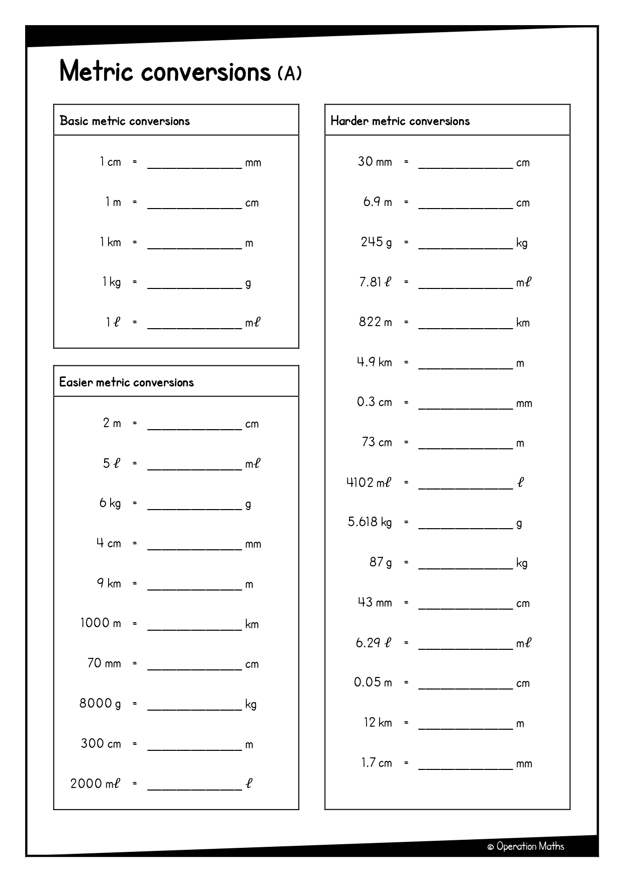 Metric conversions