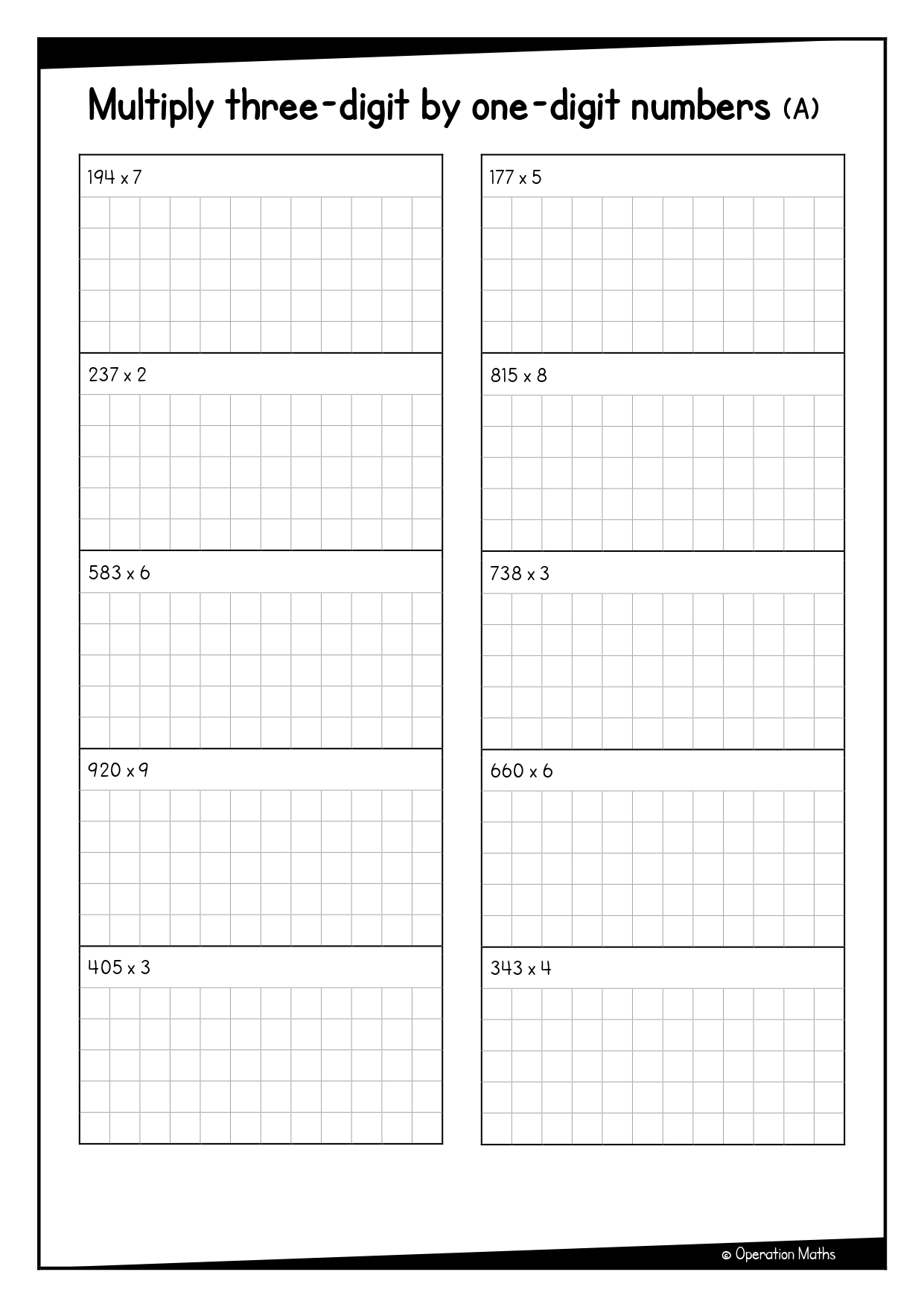 Multiply three-digit by one-digit numbers