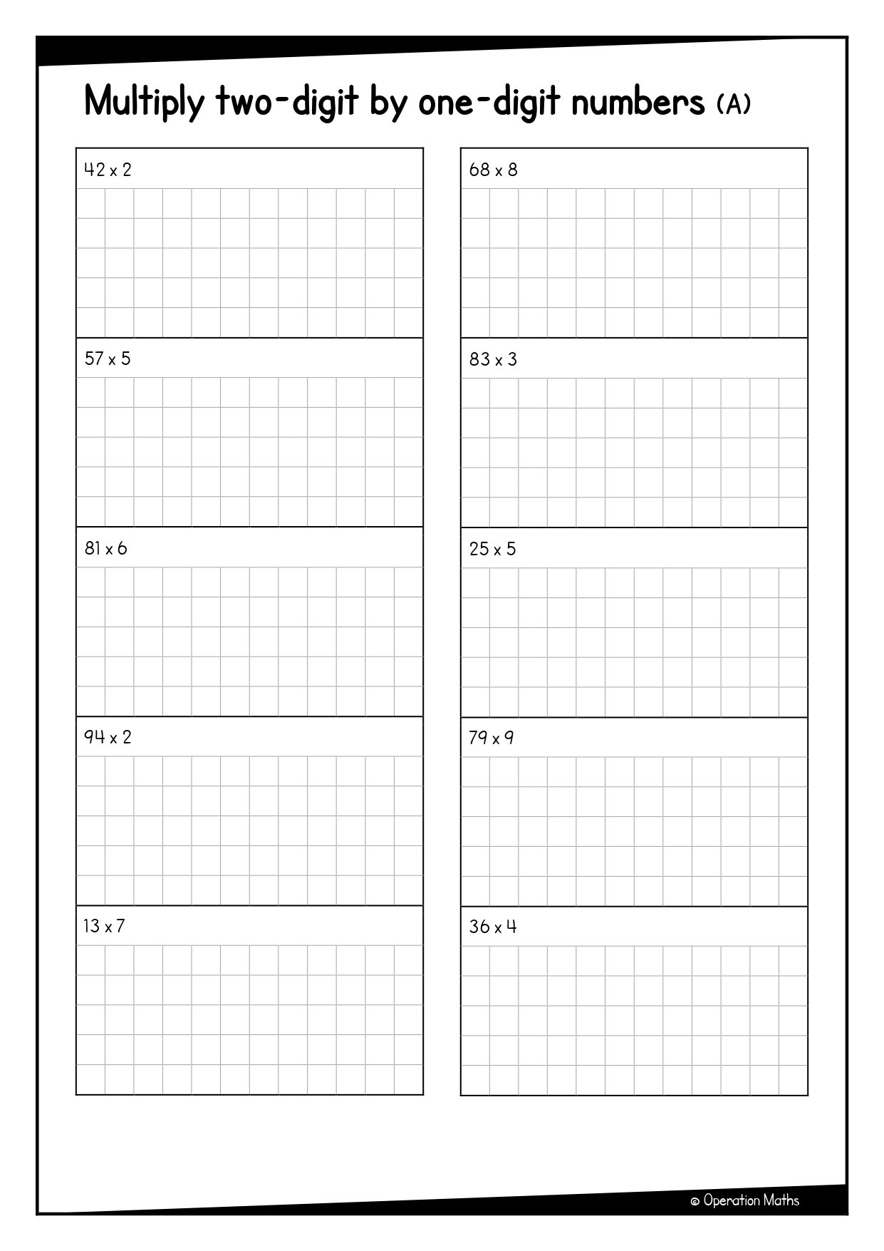 Multiply two-digit by one-digit numbers