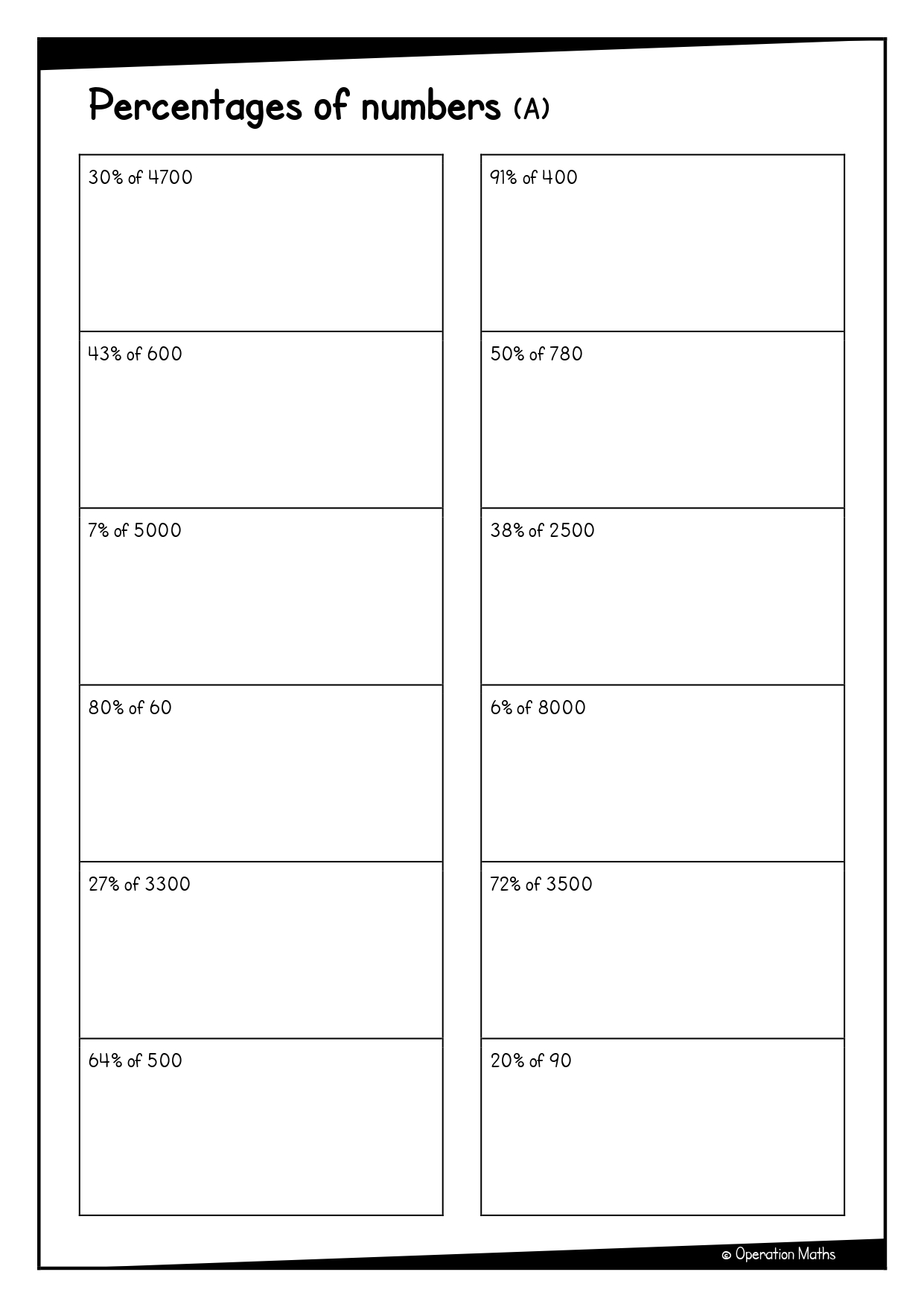 Percentages of numbers