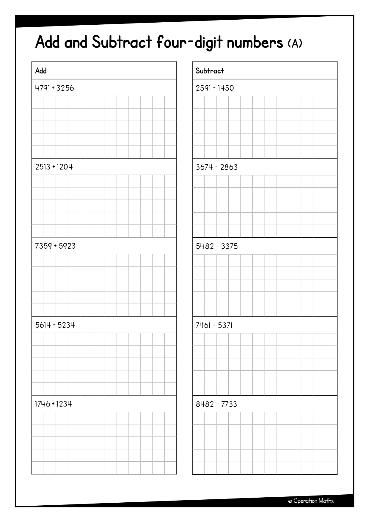 Add and Subtract four-digit numbers