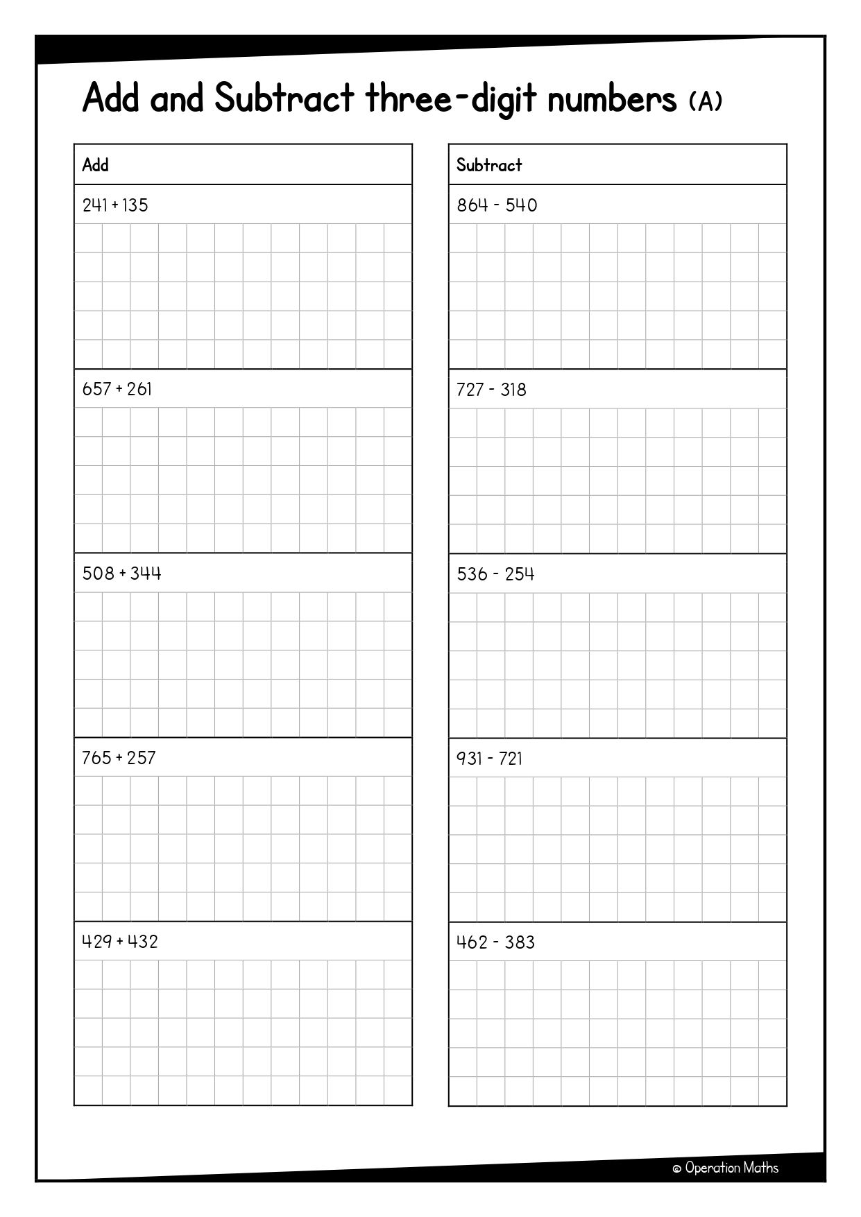 Add and Subtract three-digit numbers
