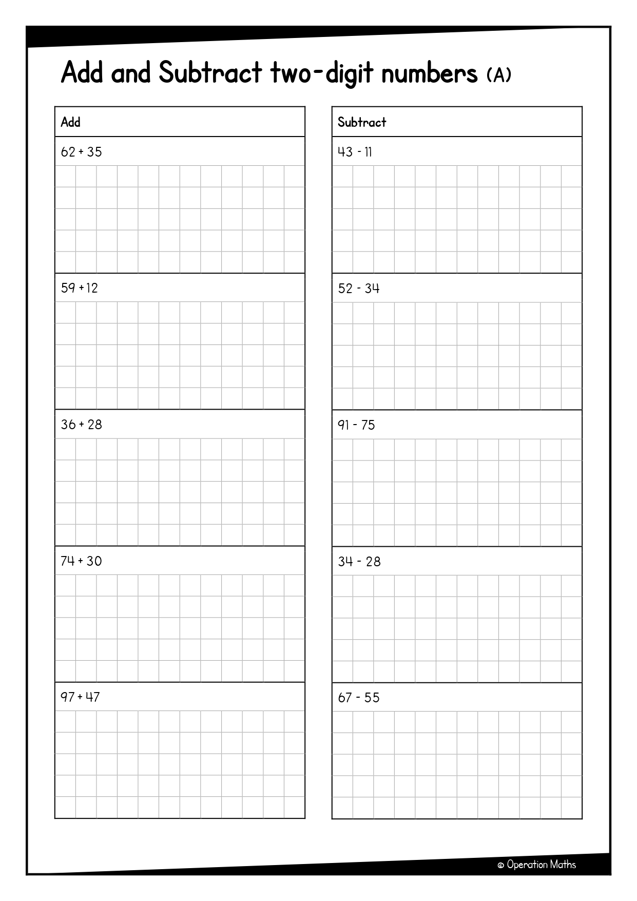 Add and Subtract two-digit numbers