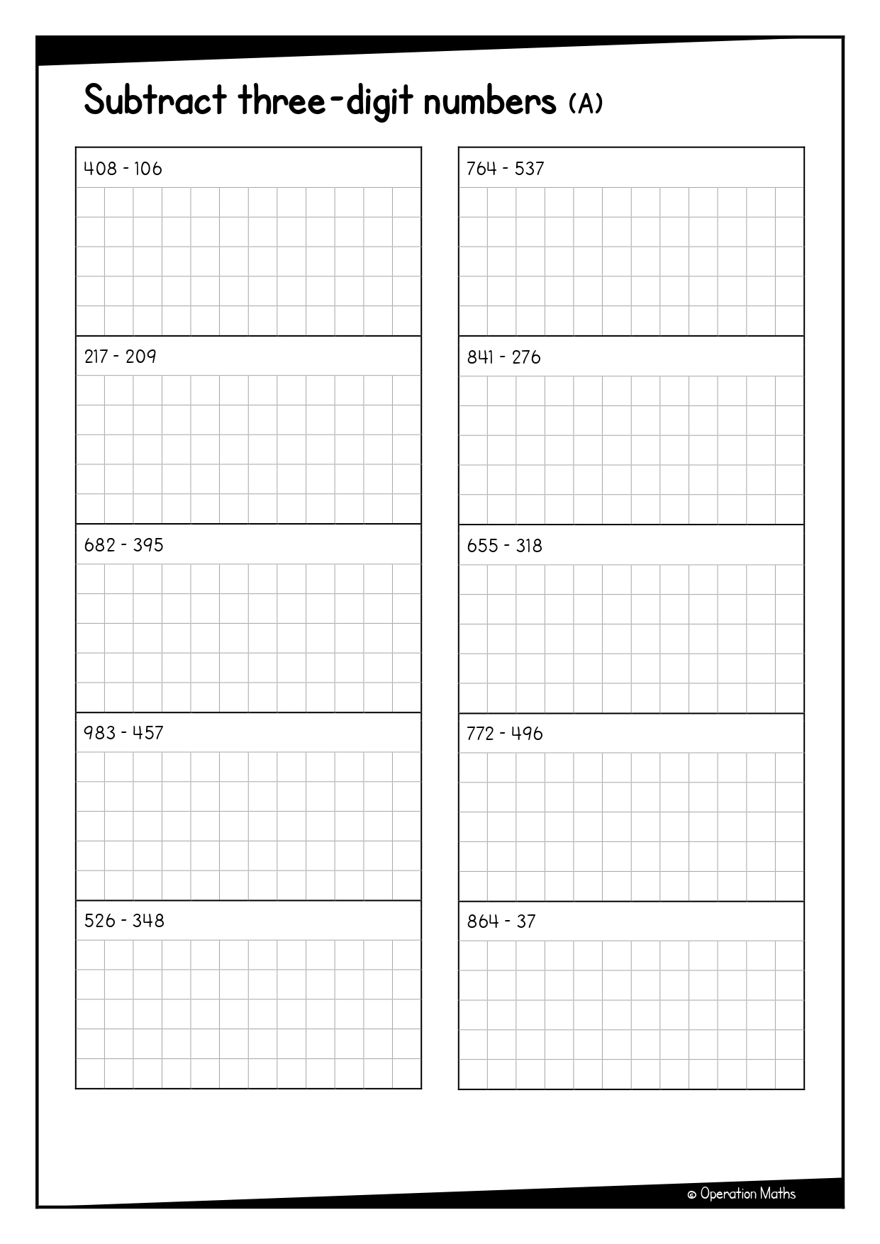Subtract three-digit numbers