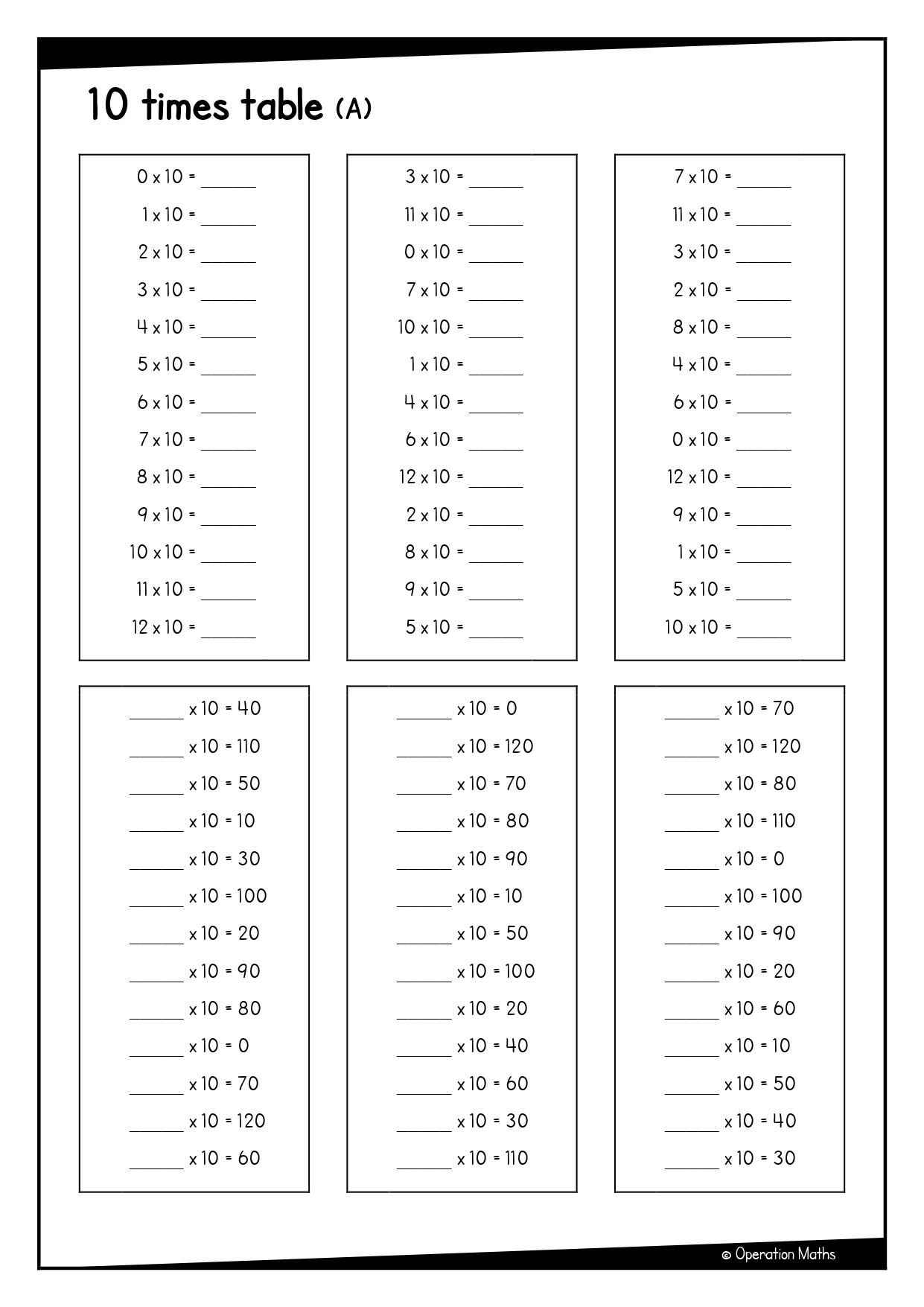10 times table
