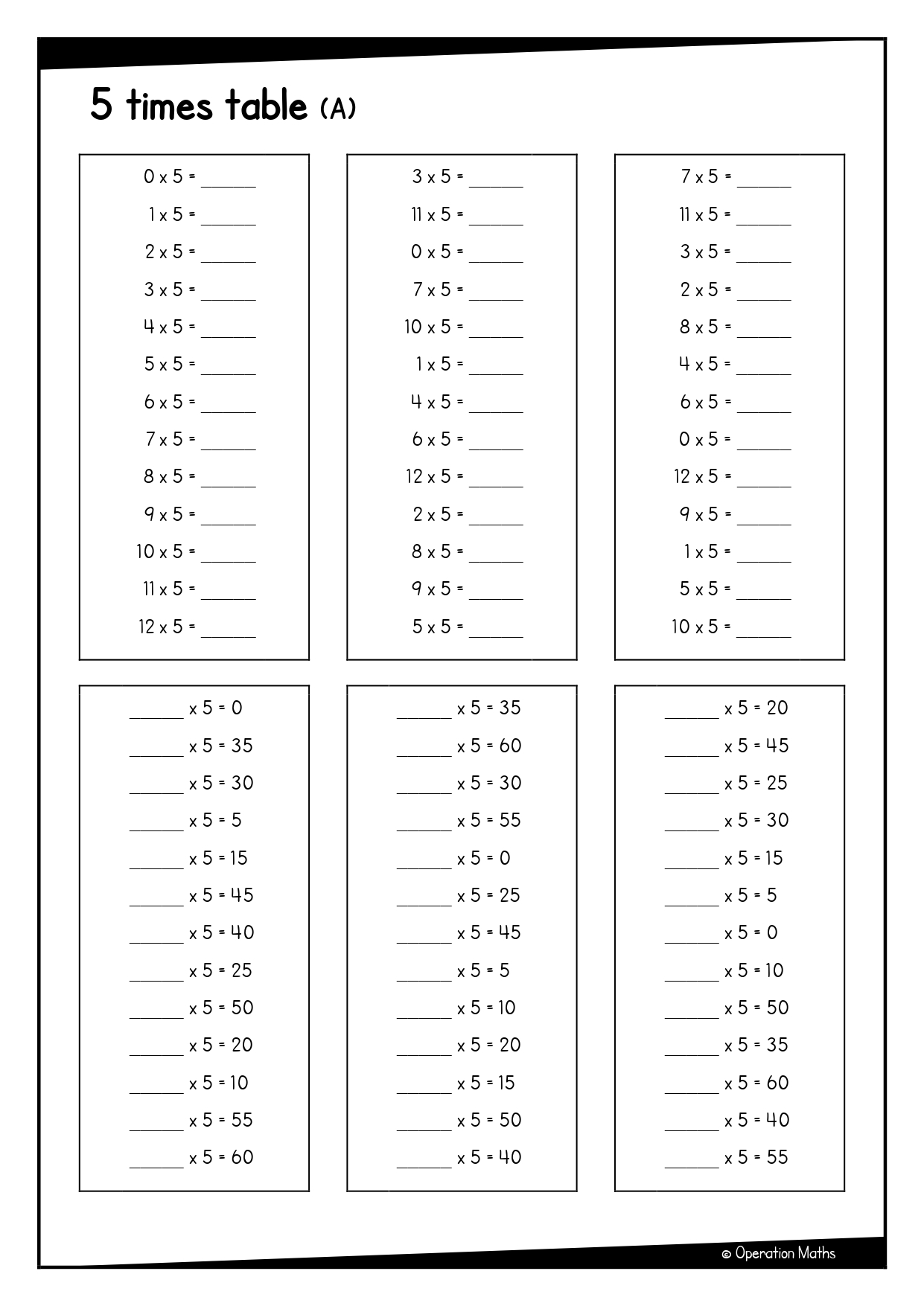 5 times table